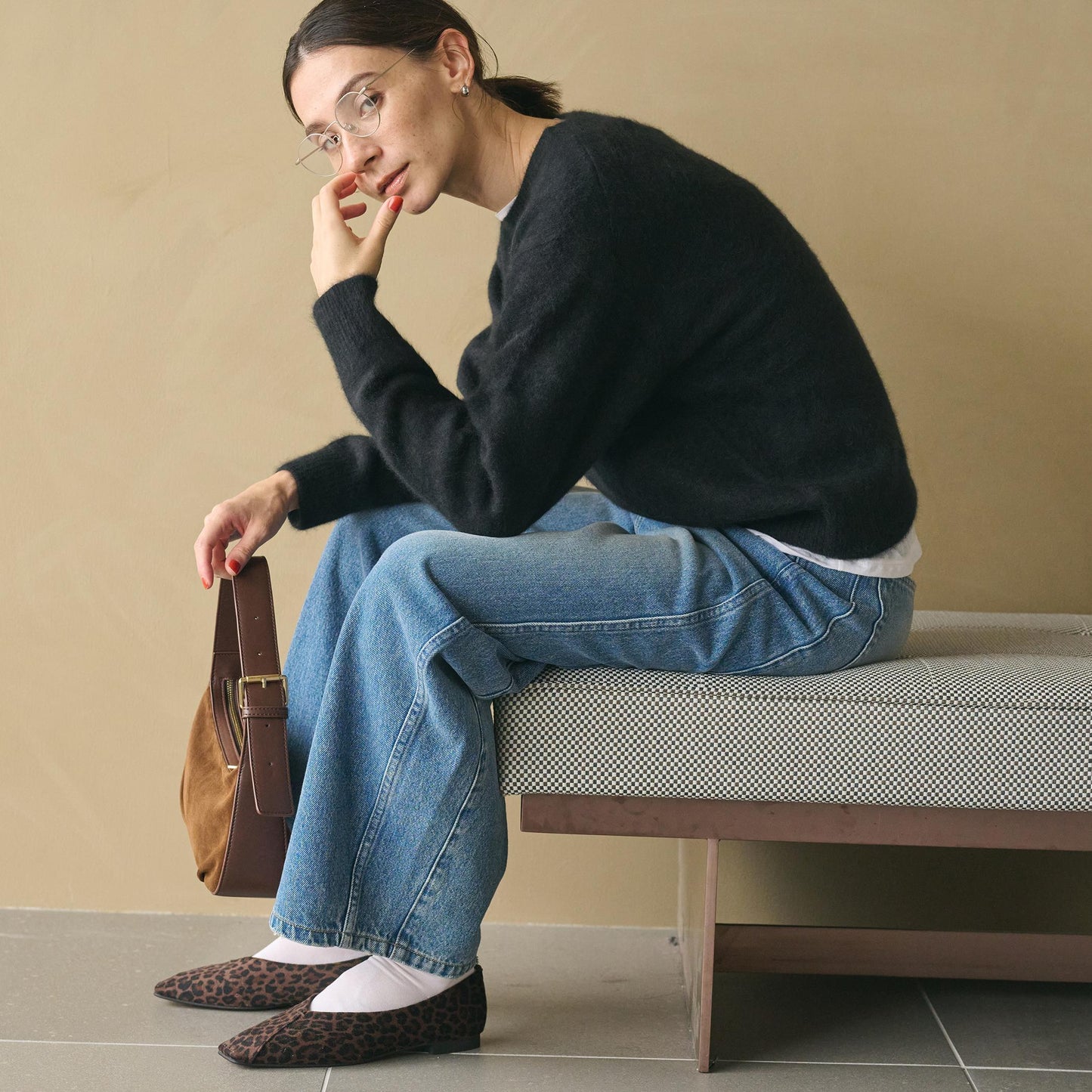 フォックスカシミヤブレンド クルーネックニットプルオーバー