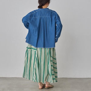 バンドカラーカジュアルデニムシャツ