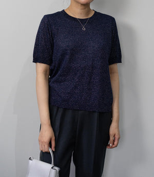 ラメニットハーフスリーブトップス