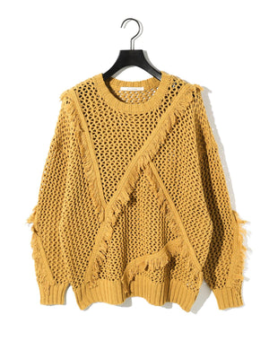 MIDIUMISOLID for Ladies フリンジメッシュプルオーバー