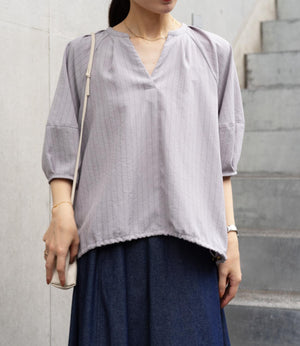 ストライプスキッパーパフブラウス