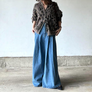 サスペンダーワイドデニムパンツ