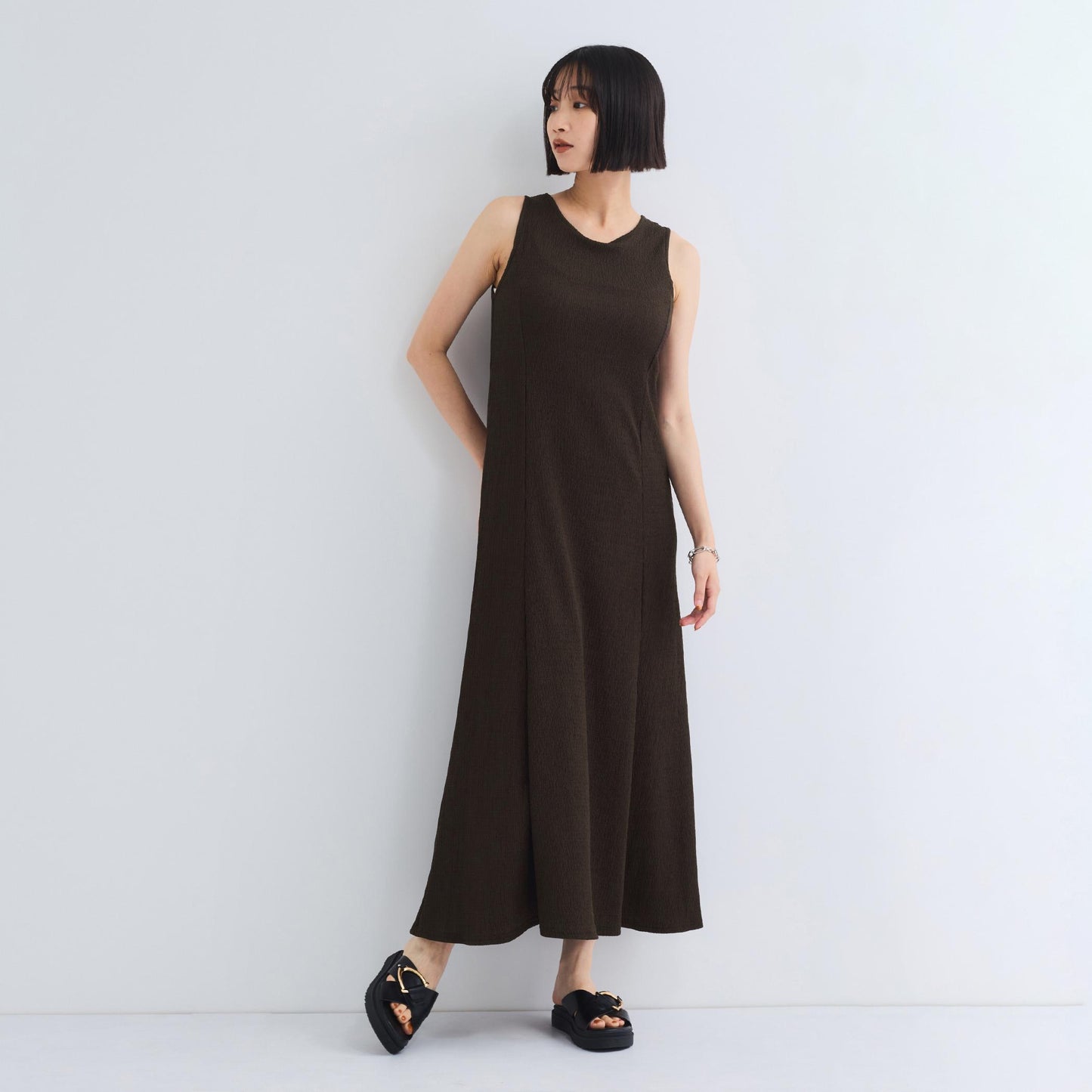 シャーリングジャージーワンピース≪洗濯機で洗える≫