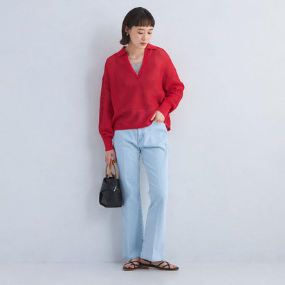 メッシュ スキッパー ニット プルオーバー -ウォッシャブル