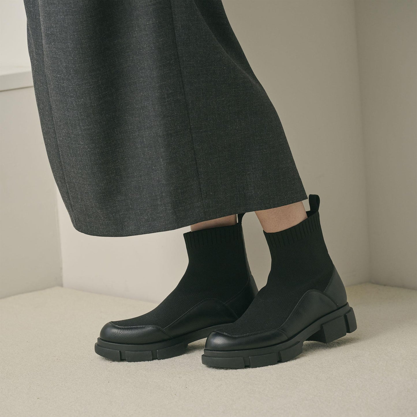 ニット レザーライク ブーツ 撥水/晴雨兼用