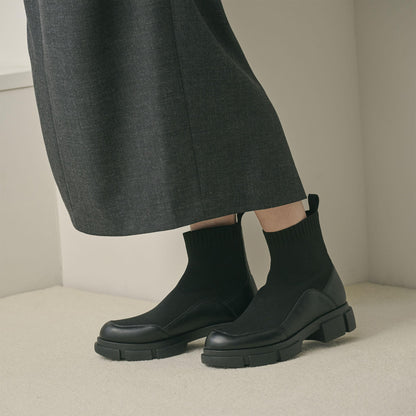 ニット レザーライク ブーツ 撥水/晴雨兼用