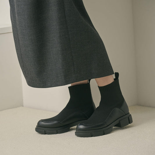 ニット レザーライク ブーツ 撥水/晴雨兼用