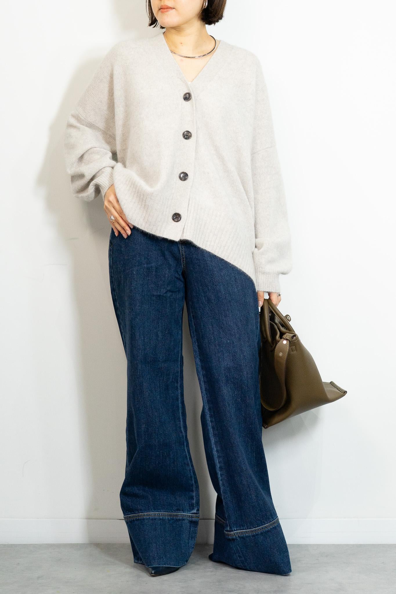 FOX混Vネックボクシーカーディガン