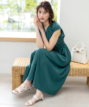 フロントボタンギャザー ワンピース