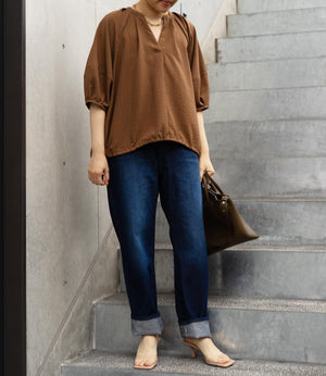 ストライプスキッパーパフブラウス