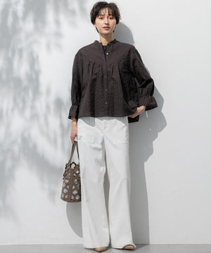 カラミ ストライプ  切り替え ブラウス