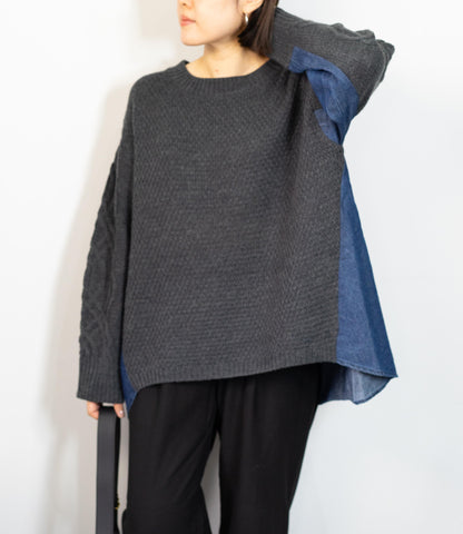 デニムドッキングケーブルニット