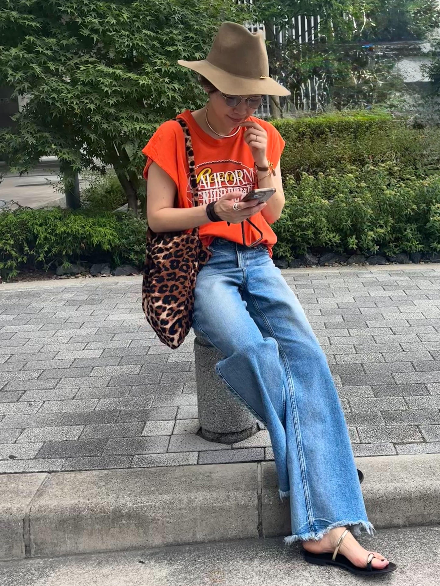 ワンハンドルレオパードトートバッグ