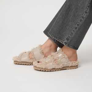 ダブルベルト フェイクファー サンダル