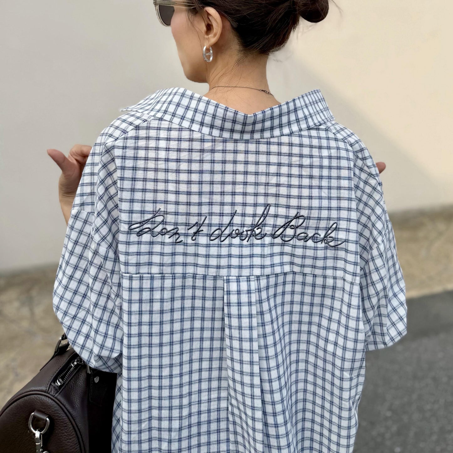 Don't look Back バックロゴ刺繍 チェックシャツ
