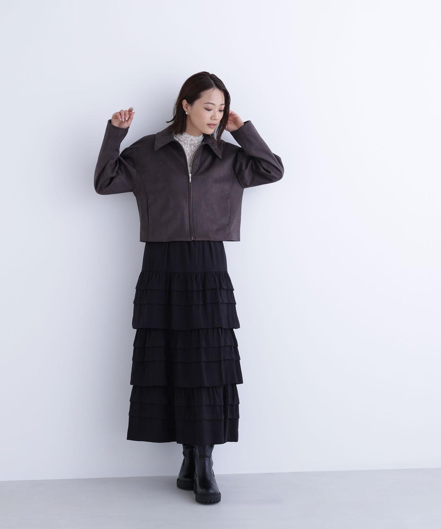 ステンカラーフェイクスエードブルゾン