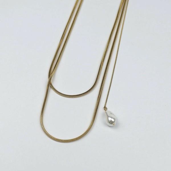 スネークチェーン淡水パールトップネックレス