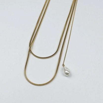 スネークチェーン淡水パールトップネックレス