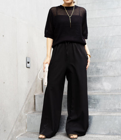 透かし柄編み5分袖ニット