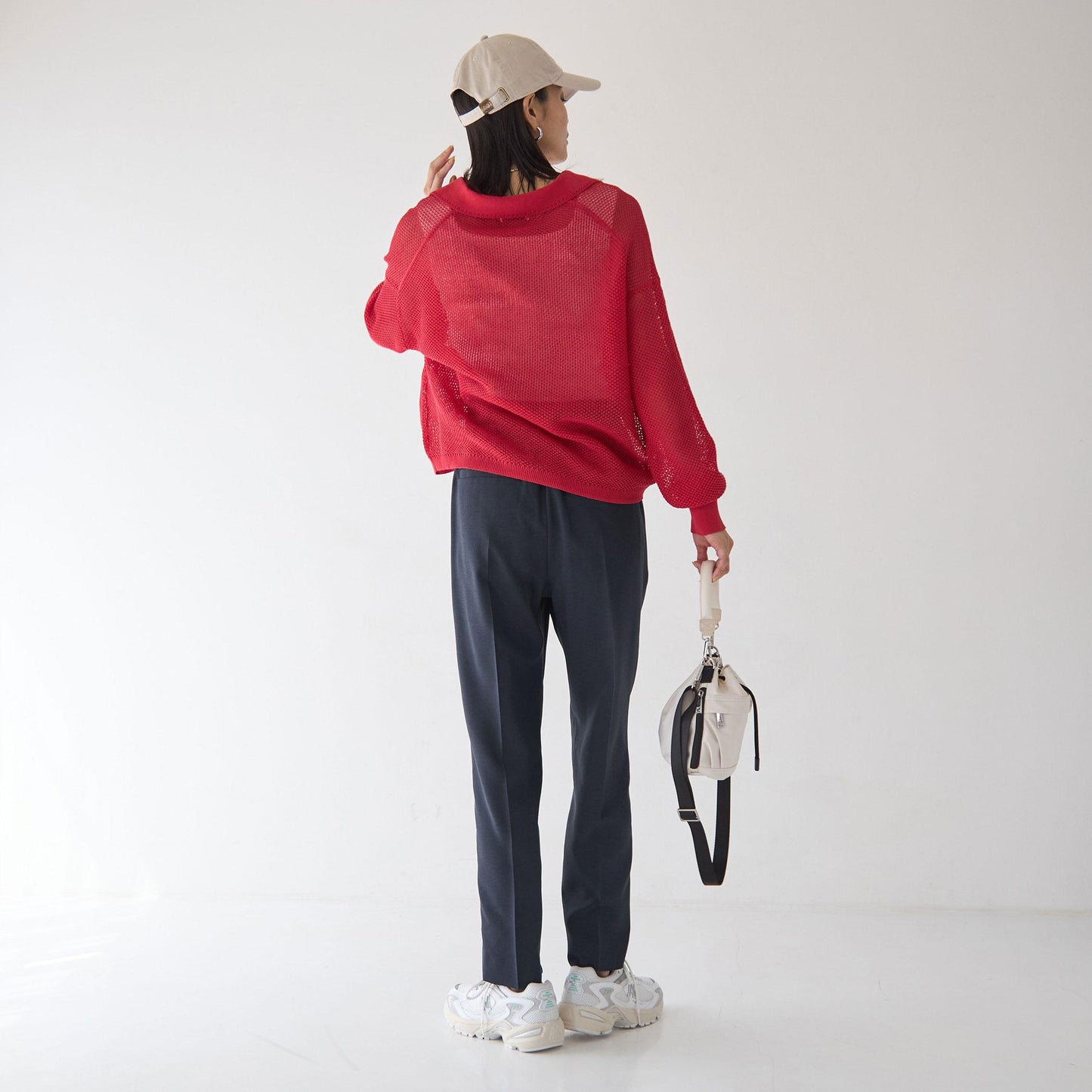 メッシュ スキッパー ニット プルオーバー -ウォッシャブル-