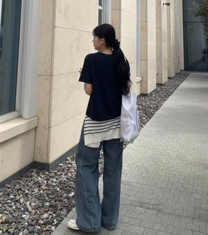 サイドパネル ワイドデニムパンツ