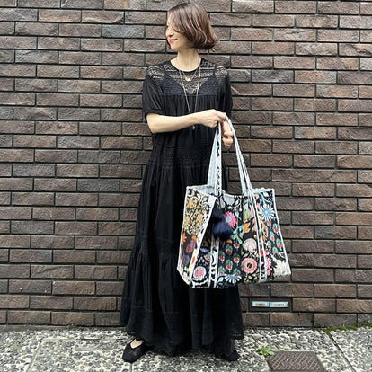 インド綿レースティアードワンピース(黒.白) – &DROBE (アンドローブ)