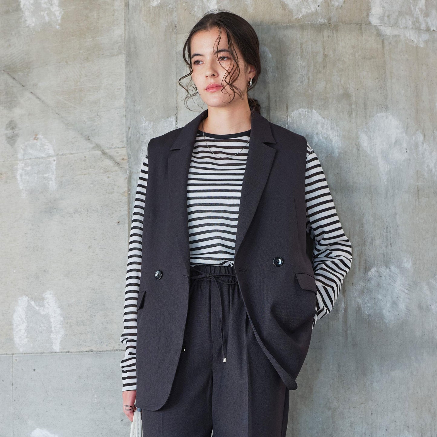 ツイードライク ジレ マシンウォッシャブル 帯電防止