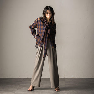 シアーオンブレチェックボウタイブラウス≪手洗い可能≫