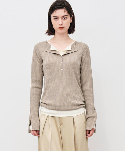 ハイゲージニット ヘンリーネックトップス