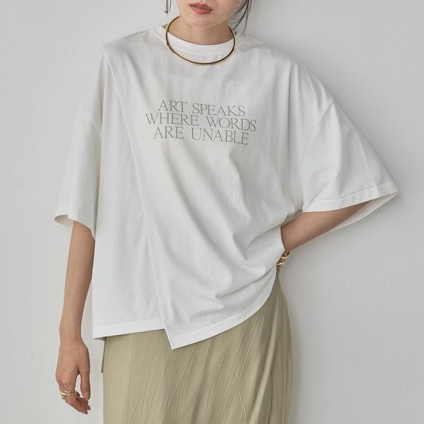 USAコットンアシンメトリーレタリングTシャツ