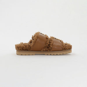 ダブルベルト フェイクファー サンダル