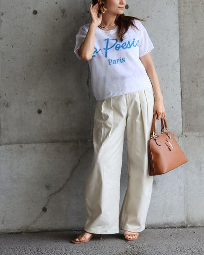 レタリングニット半袖Tシャツ
