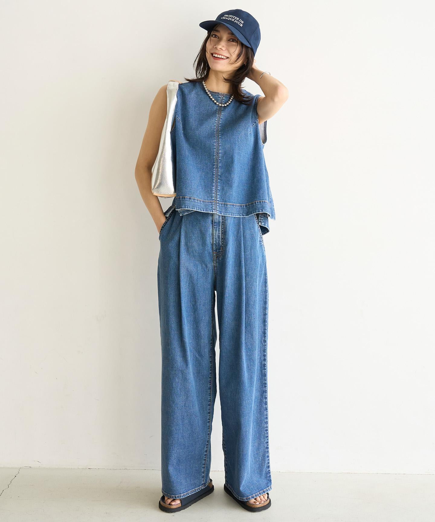 UNFILO DENIM LIGHT タックワイドパンツ