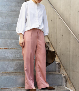 ストライプギャザースリーブブラウス