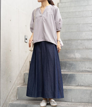 ストライプスキッパーパフブラウス