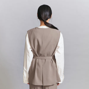 【WEB限定 Wardrobe DAILY MINIMAL】ダブルクロス リボンベルトジレ -ウォッシャブル-