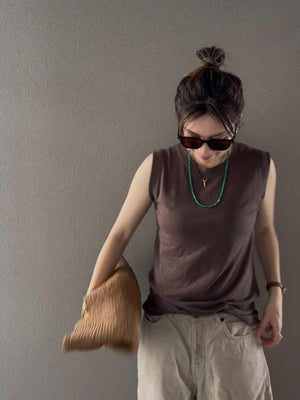 リネンノースリーブトップ