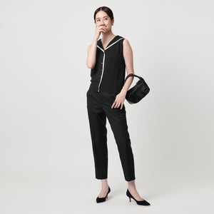 スカラップ セーラー ノースリーブ ニット ウォッシャブル