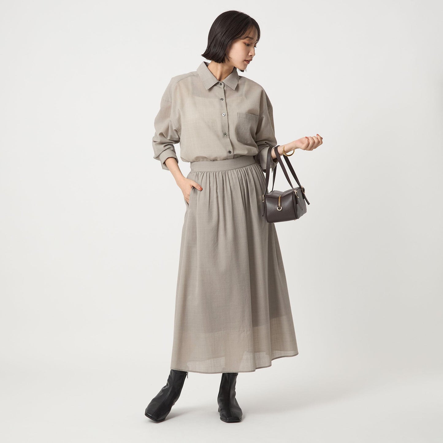 ［size SHORTあり］ウール混ボイル シャツ -ウォッシャブル-