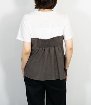 異素材ドッキングペプラムTシャツ