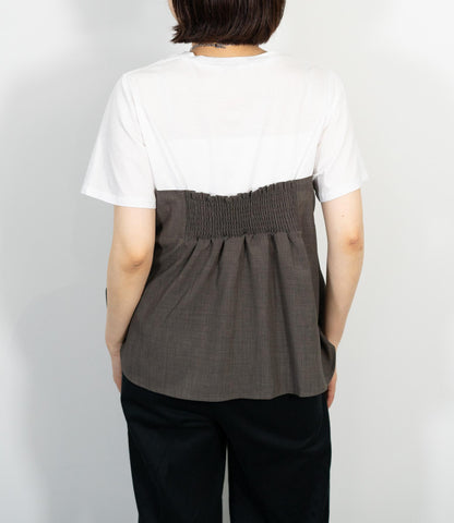 異素材ドッキングペプラムTシャツ