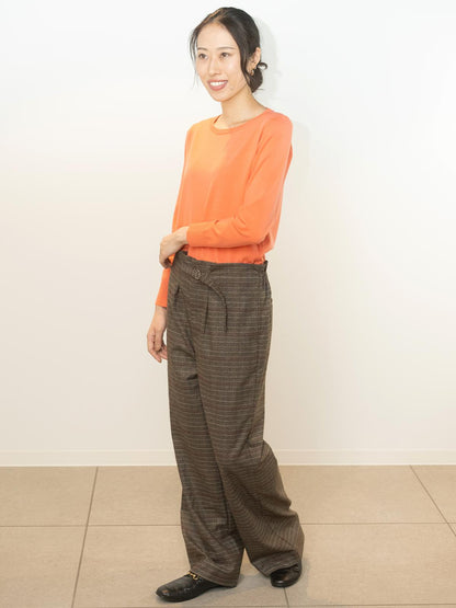 ワイドチェック柄ベルトパンツ