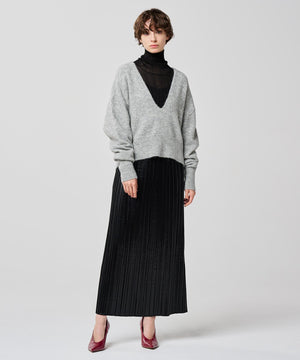 レザー ライク サテン プリーツスカート（uncrave WHITE）