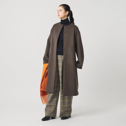 毛ナイロン ノーカラーコート