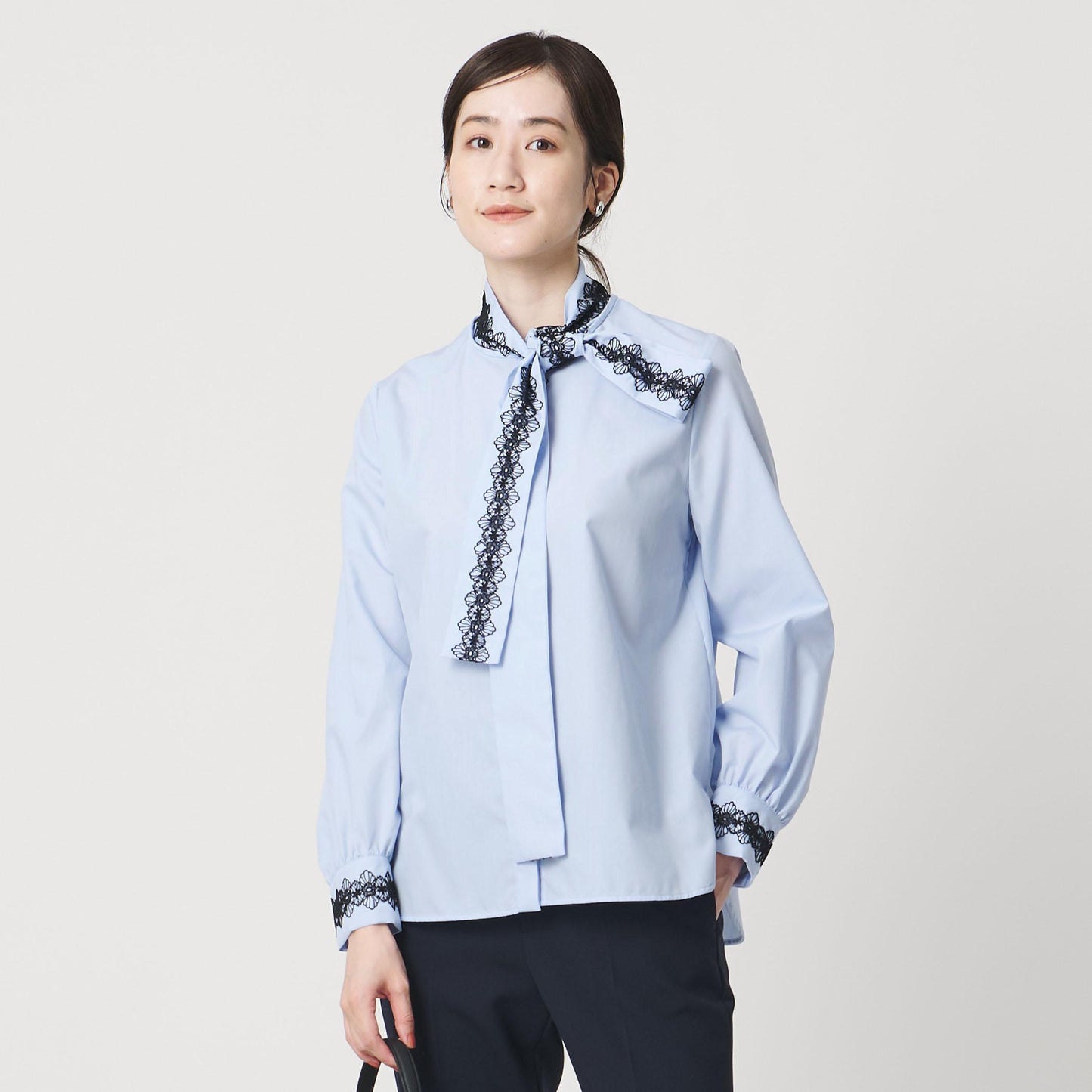 レース コンビ ボウタイ リボン ブラウス ‐ウォッシャブル‐