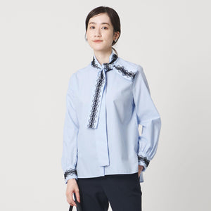 レース コンビ ボウタイ リボン ブラウス ‐ウォッシャブル‐