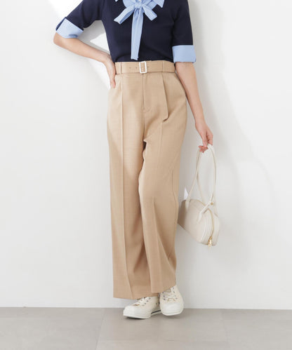 ＜ウォッシャブル＞ベルト付きタックワイドパンツ　26SS