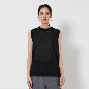 コットンナイロン クルーネック ノースリーブ Tシャツ