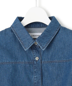 ライトダンガリー クロップド ボリュームスリーブ シャツ