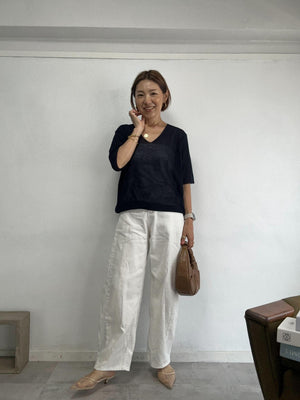 Vネックリネンカットソー